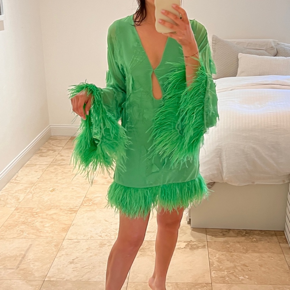 ALEXIS Vibrant Green Feathered Dress